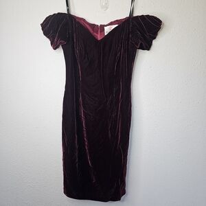 Vintage Womens Dress Red Velvet Cocktail Christmas Holiday Party Glam 90s Size 8